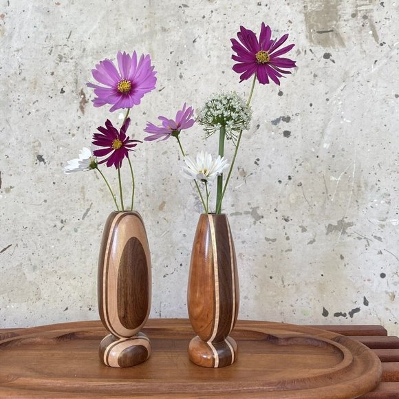 Handmade Other - Pair Of Turned Wood Vases Handmade